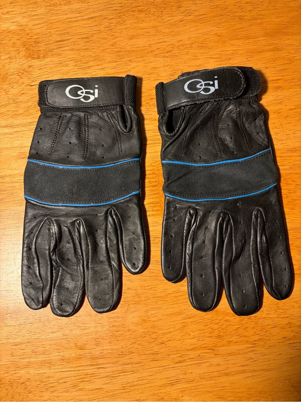 Motorcycle Gloves OSI Pre-curve gloves Black/Blue Leather. Oversized Small